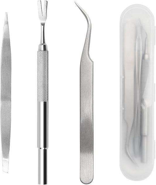 3 in 1 Tick Remover Kit, Stainless Steel Tick Remover Tweezers Tools Set for Pet Dog, Cat, with Storage Box (Silver)