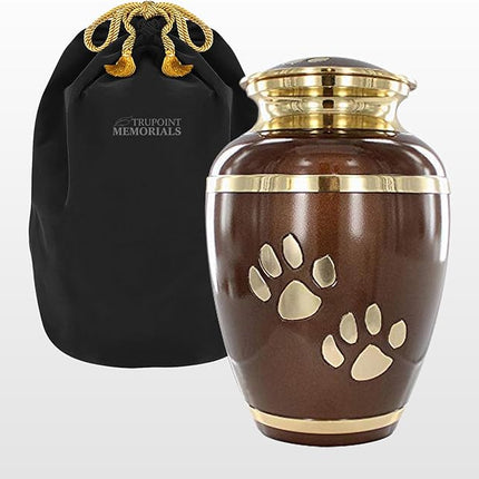 Trupoint Memorials Large Pet Urn for Dogs and Cats Ashes, Paws Print Brown Cremation Urns for Pets up to 122 lbs