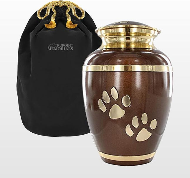 Trupoint Memorials Large Pet Urn for Dogs and Cats Ashes, Paws Print Brown Cremation Urns for Pets up to 122 lbs