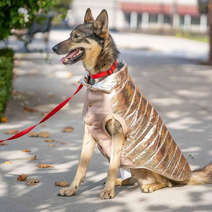Blueberry Pet Cozy & Comfy Windproof Lightweight Quilted Fall Winter Glossy Dog Puffer Jacket in Gold, Back Length 22.5", Size 20, Warm Coat for Large Dogs