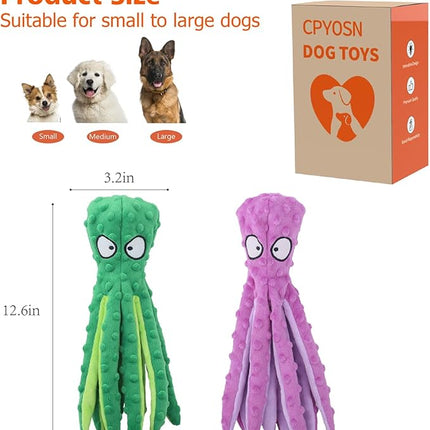 Dog Squeaky Toys Octopus - No Stuffing Crinkle Plush Dog Toys for Puppy Teething, Durable Interactive Dog Chew Toys for Small, Medium and Large Dogs Training and Reduce Boredom, 2 Pack