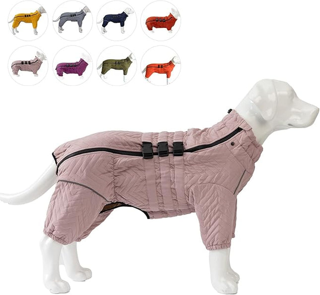 Lotus Warm Dog Coat, Double Layers, Windproof, Waterproof, Reflective, Pink, S - Small to Large Dogs
