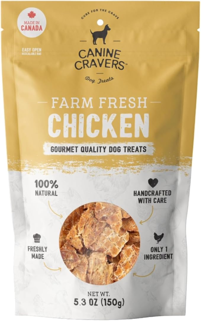 Canine Cravers Single Ingredient Dog Treats – Farm Fresh Chicken - Human Grade Air Dried Hypoallergenic Pet Food – Grain, Gluten, and Soy Free – 100% All Natural – 5.3 oz