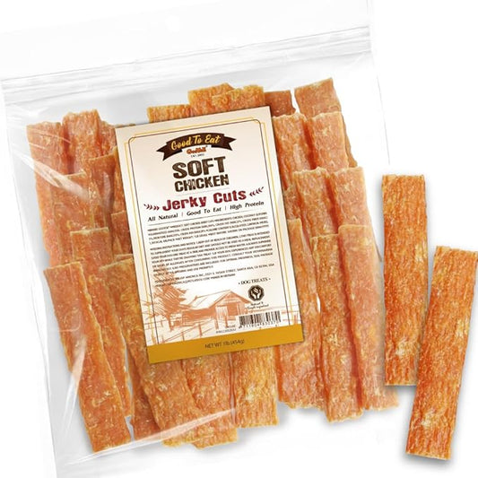 Gootoe Soft Chicken Jerky Cuts 1 lb, Dog Treats, All Natural, Hypoallergenic & Grain-Free, High-Protein, Healthy & Easily Digestible, Soft Texture, Resealable