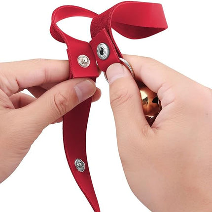Leather Dog Doorbells for Door Knob/Potty Training/Go Outside, Length Adjustment Copper Dog Bell, Housetraining Hanging Bell, Red Leather Golden Bells.