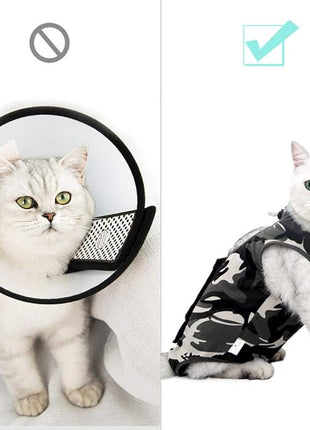 Cat Recovery Suit for Male and Female Surgical Post Surgery Soft Cone Onesie Shirt Clothes Neuter Licking Protective Diapers Outfit Cover Kitten Spay Collar(S, Camouflage)