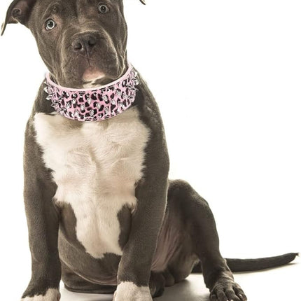 Hoot PU Leather Adjustable Spiked Studded Dog Collar 2" Wide 43 Spikes (L(Neck 21"-24"), Pink Leopard)