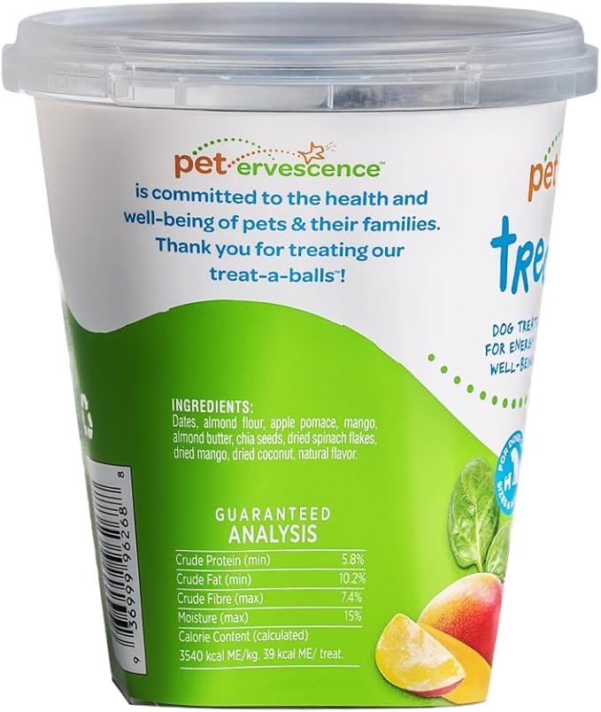 Nutritious All Natural Bulk Dog Treats - Vegan, Fiber-Rich, Human-Grade - All Breeds, Sizes, Ages - Made in New Zealand - Mango, Spinach & Chia - 6pk (108 Dog Treats Bulk)