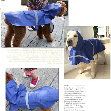 Large Dog Raincoat Adjustable Pet Waterproof Clothes Lightweight Rain Jacket Poncho Hoodies with Strip Reflective(Dark Blue,XXL)
