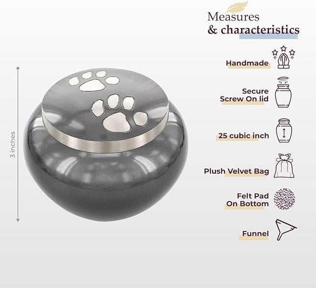 Trupoint Memorials Small Pet Urn for Dogs and Cats Ashes, Paws Print Grey Cremation Urns for Pets up to 25 lbs