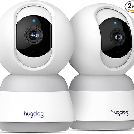 Hugolog 3K 5MP Indoor Pan/Tilt Security Camera with Auto-Focus(2pcs),Ideal for Baby Monitor/Pet Camera/Home Security,Starlight Color Night Vision,Human/Pet AI,Noise Reduction,US Cloud,Works with Alexa