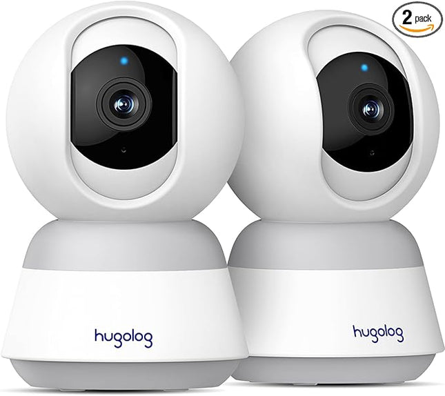 Hugolog 3K 5MP Indoor Pan/Tilt Security Camera with Auto-Focus(2pcs),Ideal for Baby Monitor/Pet Camera/Home Security,Starlight Color Night Vision,Human/Pet AI,Noise Reduction,US Cloud,Works with Alexa
