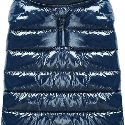 Blueberry Pet Cozy & Comfy Windproof Lightweight Quilted Fall Winter Glossy Dog Puffer Jacket in Navy Blue, Back Length 17", Size 16, Warm Coat for Large Dogs
