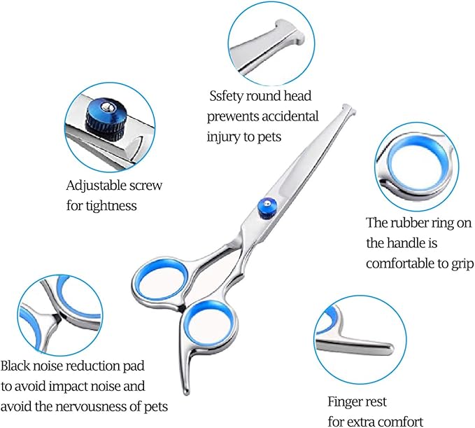 Dog Grooming Scissors,Pet Hair Scissors with Safety Round Tips Heavy Duty Titanium Stainless Steel Professional Dogs Cats Pets Grooming Shears