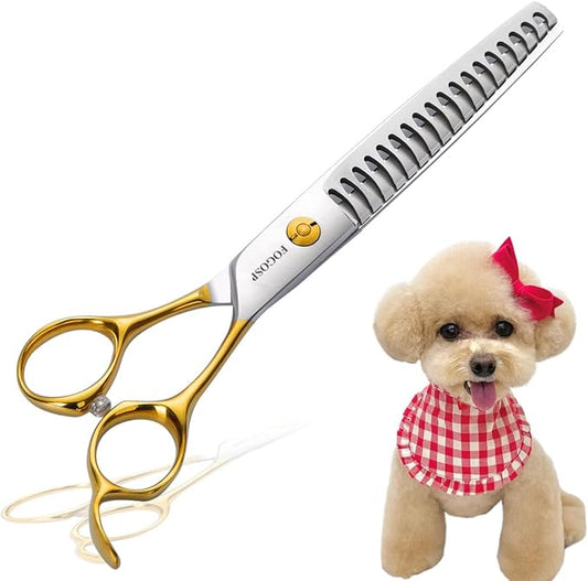 Dog Thinning Shears for Grooming 6.75" Chunker Shears Quickly Thinning Thick Hair Professional Dog Grooming Scissors for Small Dogs Right Handed Groomer Japan 440C 18 Teeth(Chunker, Gold)
