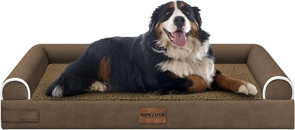 Large Dog Bed Orthopedic Washable: Jumbo Dog Bed Bolster Extra Large Dogs Egg Crate Foam Sofa Couch Waterproof Removable Cover - Coffee