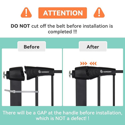 COMOMY Auto Close Baby Gate with Cat Door, 29.5"-40.5" Extra Wide Dog Gate for House Doorways Stairs, Pressure Mounted Easy Walk Thru Pet Gate, Includes 4 Wall Cups and 2 Extension Pieces, Black