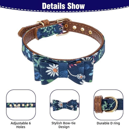 EXPAWLORER Dog Collar and Leash Set - Classic Plaid Dog Bow Tie and Dog Bandana Collar, Dog Leash Tangle Free, Adjustable Collars for Medium Dogs, Holiday Ideal Gift, Flower M