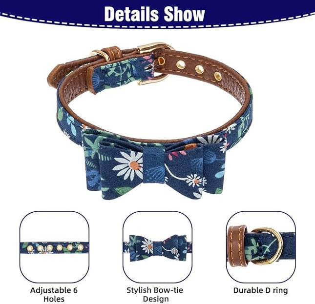 EXPAWLORER Dog Collar and Leash Set - Classic Plaid Dog Bow Tie and Dog Bandana Collar, Dog Leash Tangle Free, Adjustable Collars for Medium Dogs, Holiday Ideal Gift, Flower M