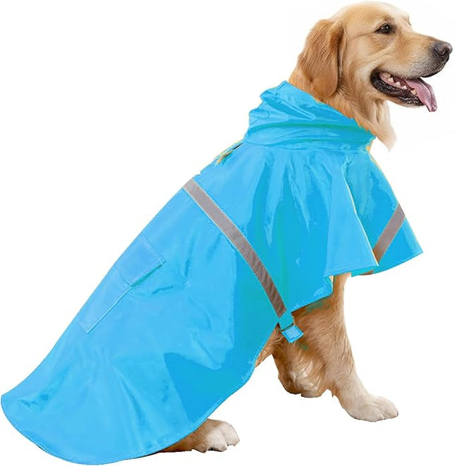 HAPEE Dog Raincoats with Reflective Strip Hoodie,Poncho Jacket for Large Dogs fit Golden Retriever Doodle (C3-Lake Blue, 28B (85-100 lbs))