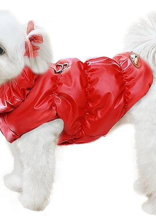 Winter Warm Dog Jacket for Small Medium Dogs Cat Cold Weather Coats with Harness Paded Dog Fleece Vest Waterproof Windproof Dogs Snow Jacket Pet Puppy Clothes (Red,S)