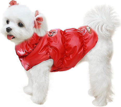 Winter Warm Dog Jacket for Small Medium Dogs Cat Cold Weather Coats with Harness Paded Dog Fleece Vest Waterproof Windproof Dogs Snow Jacket Pet Puppy Clothes (Red,S)