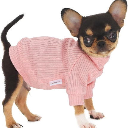 LOPHIPETS Small Dog Turtleneck Sweaters for Teacup Chihuahua Yorkie Puppy Cat Clothes-Bright Light Pink/XXS