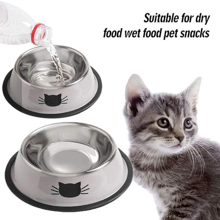 Cat Bowls for Food and Water,2PCS Rapsrk Non-Slip Stainless Steel 8 Oz Pet Bowl with Removable Rubber Base Dog Bowl,Stackable Cat Puppy Dishes Bowls with Cute Cats Painted