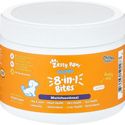 Zesty Paws Dog Multivitamin, Chewable Dog Vitamins and Supplements for Hip & Joints, Skin & Coat, Omega 3 Fish Oil for Dogs- Puppy Multivitamin - Chicken Puppy Bites- 90ct