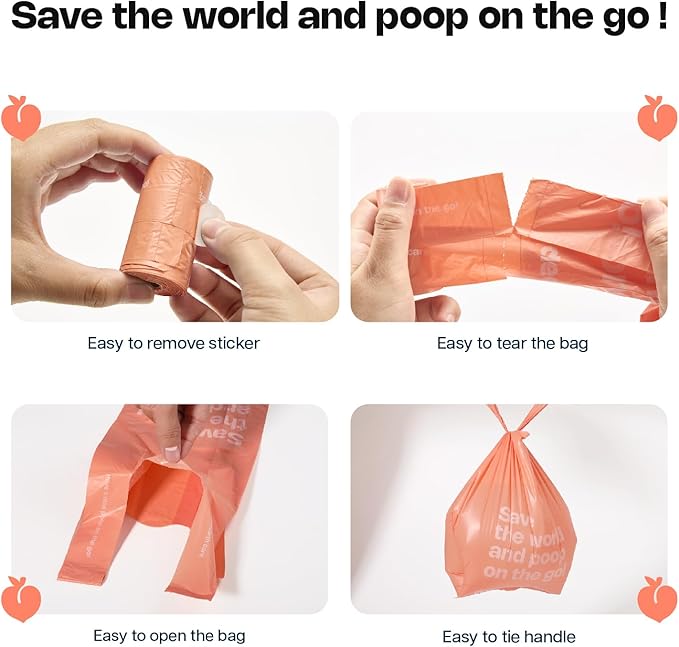 Dog Poop Bags with Handles 30 Rolls 360 Counts Big Sizes Leak Proof and Extra Thick Waste Bags Refill Rolls for Walking Small Medium Large Dogs Cats Litter Peach Scented