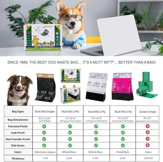 Mutt Mitt® Pinkies 2-Ply Dog Waste Bags with Thick 2 Mil Mitten - No more "yuck" or "warm handshake" - 800 Pink & Black Dog Waste Bags on 8 Station Headers