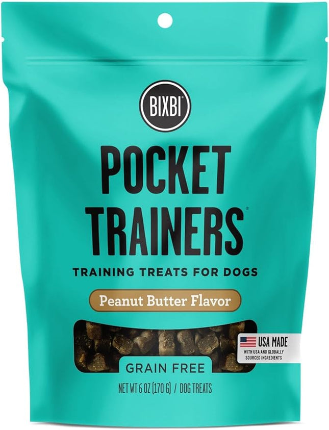 BIXBI Pocket Trainers, Peanut Butter - Training Treats for Dogs - Low Calorie All Natural Grain Free Dog Treats