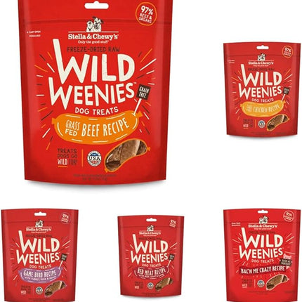 Stella & Chewy's Wild Weenies Dog Treats Small Bag 5 Pack Variety Bundle (Beef, Chicken, Bacon, Red Meat & Gamebird)