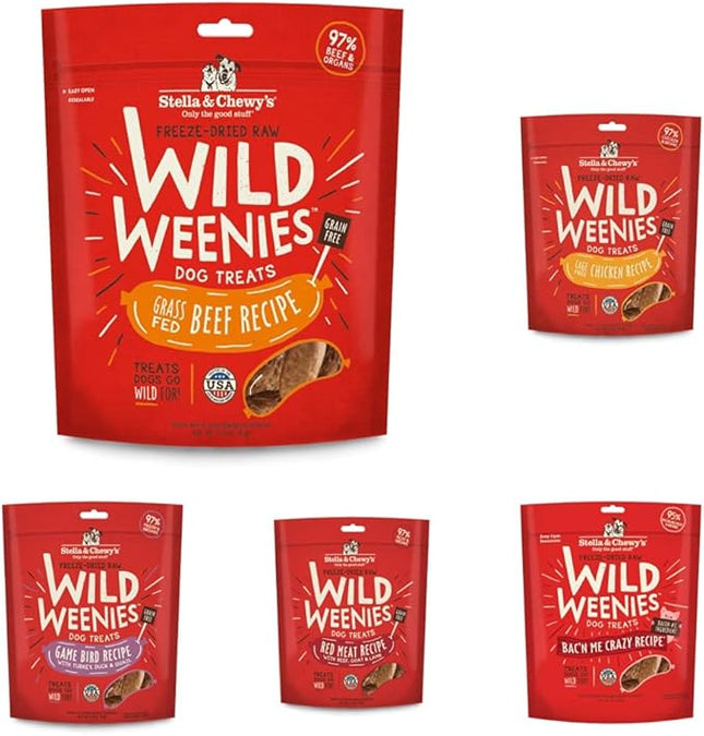 Stella & Chewy's Wild Weenies Dog Treats Small Bag 5 Pack Variety Bundle (Beef, Chicken, Bacon, Red Meat & Gamebird)