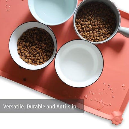 Hoki Found L Silicone Non Slip Pet & Cat Dog Feeding Tray - Waterproof & Pet Water Mats for Carpet - Burnt Coral