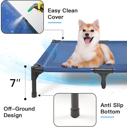 suddus Elevated Dog Bed for Medium Dogs, Dual Support Cooling Cot with Teslin Mesh, Portable Waterproof Pet Bed for Indoor/Outdoor Use, Large, 36x30x7 Inch, Blue