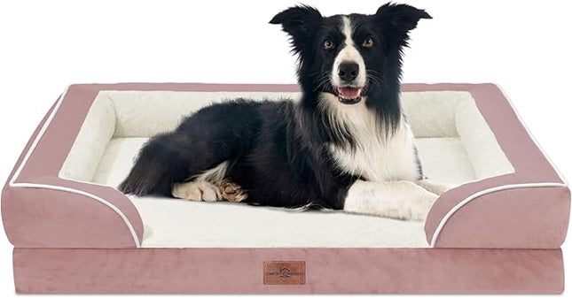 Comfort Expression Orthopedic Dog Bed for Large Dogs 36x27 Inch, Waterproof Supportive Egg Crate Foam Large Pet Bed with Removable Bolsters, Dog Couch with Washable Cover & Non-Slip Bottom, Pink