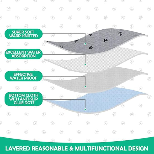 PUPTECK Washable Pee Pads for Dogs - 2 Pack 48" x 60" Waterproof Reusable Puppy Potty Training Pads Whelping Mat - Fast Absorption Non-Slip Pet Food Feeding Mat - Pad for Small Animals