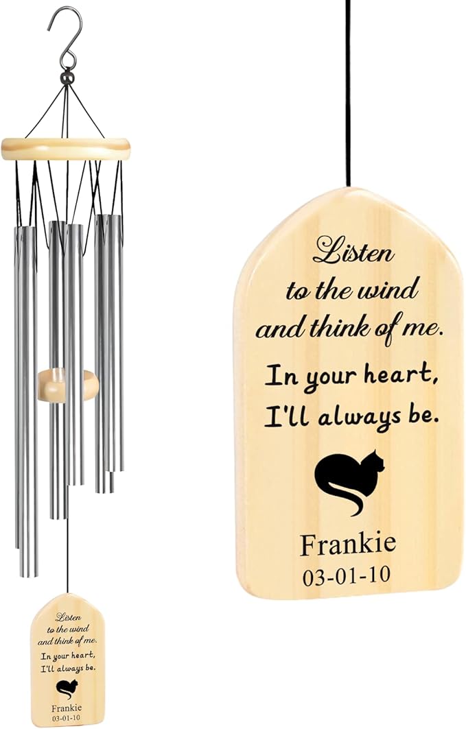 Cat Memorial Gifts for Loss of Cat, Jocidea Personalized Cat Memorial Wind Chime, Loss of Cat Sympathy Gift, Cat Remembrance Gifts, in Memory of Cat - I'll Always Be