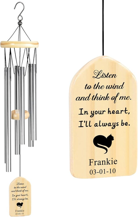 Cat Memorial Gifts for Loss of Cat, Jocidea Personalized Cat Memorial Wind Chime, Loss of Cat Sympathy Gift, Cat Remembrance Gifts, in Memory of Cat - I'll Always Be