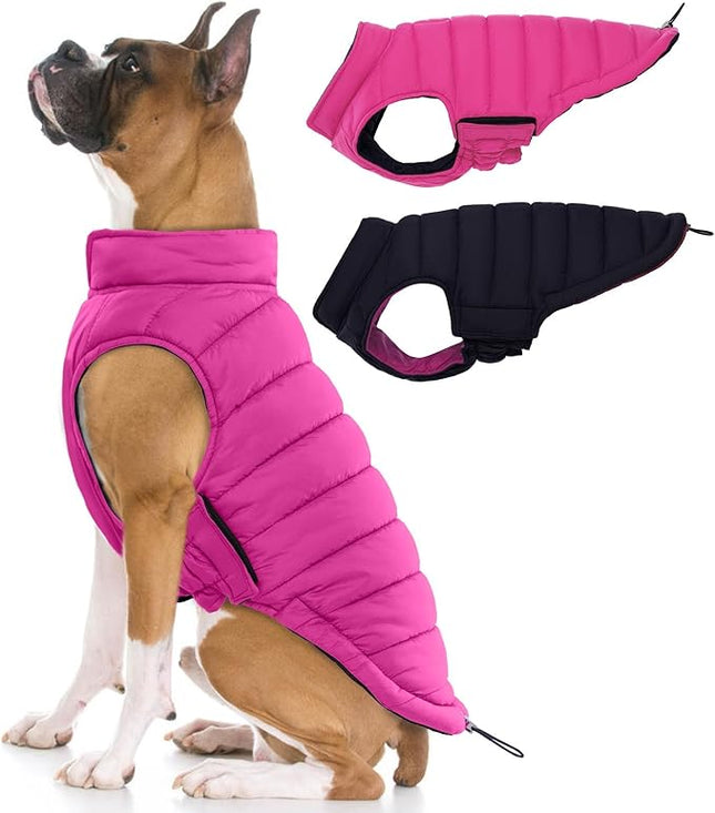 Lelepet Reversible Dog Coat Waterproof Dog Jacket Windproof Puffer Vest for Winter Warm Lightweight Coats for Large Dogs Adjustbale Hook & Loop Pet Apparel with Leash Hole, Boxer, Weimaraner, 2XL