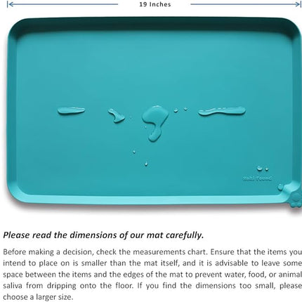 Hoki Found Silicone Non Slip Pet Feeding Mats - Dog Cat Bowl Placemats - Waterproof Food Mats for Floors - Teal