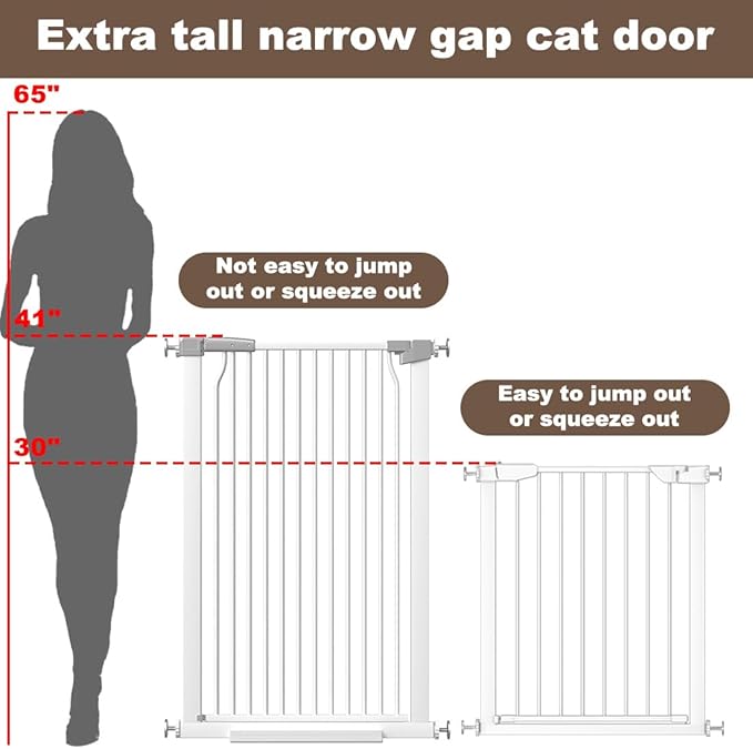 41-Inch Extra Tall Metal Baby Gate for Doorway, 76.8-79.5'' Pet Safe Gate with Expansion Kit, No Drilling Cat Fence Indoor, No Climb Child Door, White