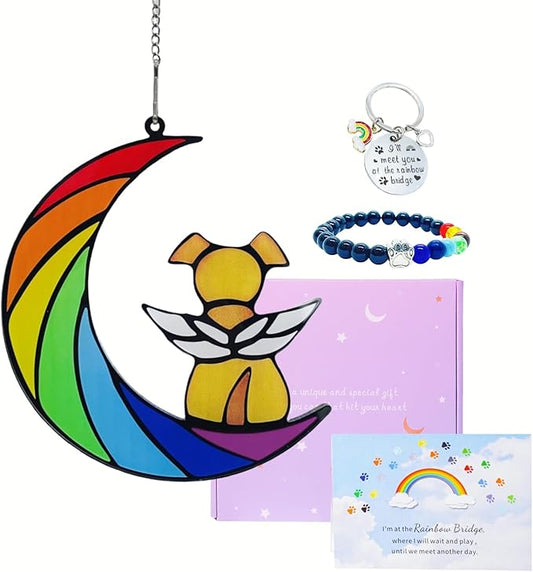 Dog Memorial Gifts, Death Sympathy Gift for Loss of Dogs, Rainbow Bridge Pet Passing Away Pet Memorial Sun Catcher Gifts