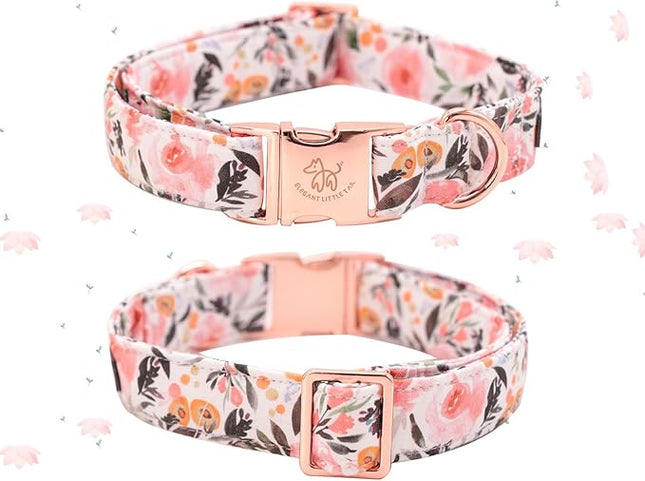 Elegant little tail Dog Collar, Pink Floral Pattern Pet Collar Summer Durable Cute Dog Collars Male or Female Pet Gift Adjustable Dog Collar for Large Dogs