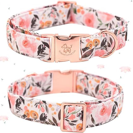 Elegant little tail Dog Collar, Pink Floral Pattern Pet Collar Summer Durable Cute Dog Collars Male or Female Pet Gift Adjustable Dog Collar for Small Dogs