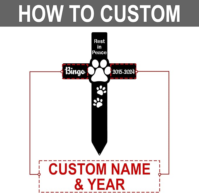 Personalized Metal Dog Grave Markers Stake, Pet Memorial Outdoor Garden Sign Plaque, Custom Pets Name Marker for Cemetery, Pet Loss Sympathy Gift