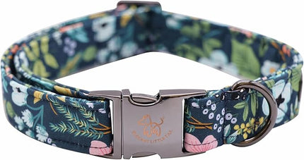 Elegant little tail Dog Collar, Floral Pet Collar Durable Darkblue Flower Dog Collars Male or Female Holiday Pet Gift Adjustable Dog Collar for X-Small Dogs