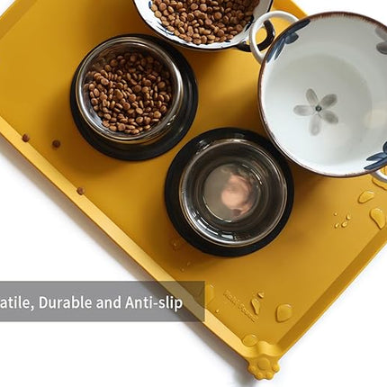 Hoki Found Large Silicone Pet Food Mats Tray - Non Slip Pet Dog Cat Bowl Mats Placemat - Dog Pet Cat Feeding Mat - Waterproof Dog Cat Food Mats -Pet Water Mats for Carpet - Honey