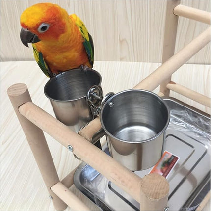 Texsens Bird Feeding Cups - Parrot Food Dish Stainless Steel Parrot Feeders Water Cage Bowls with Clamp Holder for Parakeet African Greys Conure Cockatiels Budgies Chinchilla Small Animal
